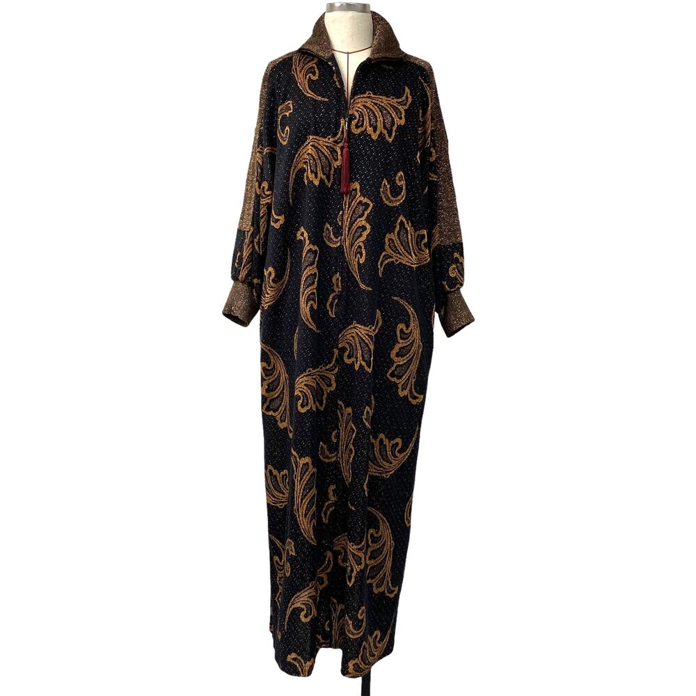 Vintage David Brown Womens Size M Black Gold House Dress